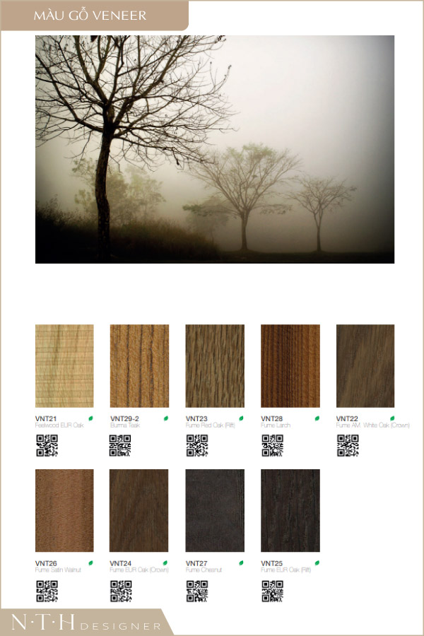 Bảng màu gỗ Veneer - Eco Veneer tự nhiên
