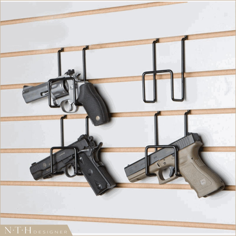 Kệ trưng bày súng mô hình bằng tấm gỗ xẻ rãnh Slatwall