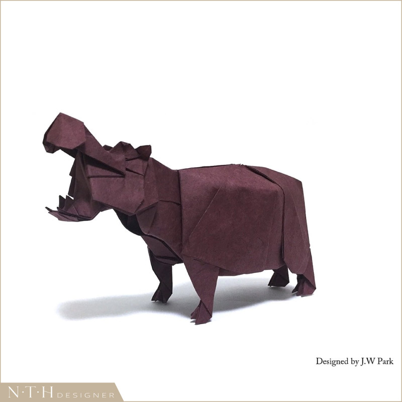 Mẫu Origami động vật - Hippopotamus, Designed and Folded by J.W Park