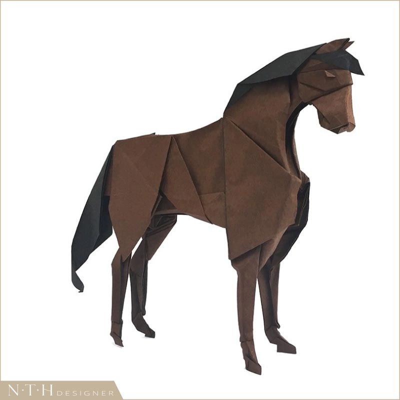 Mẫu Origami động vật - Horse, Designed and Folded by J.W. Park