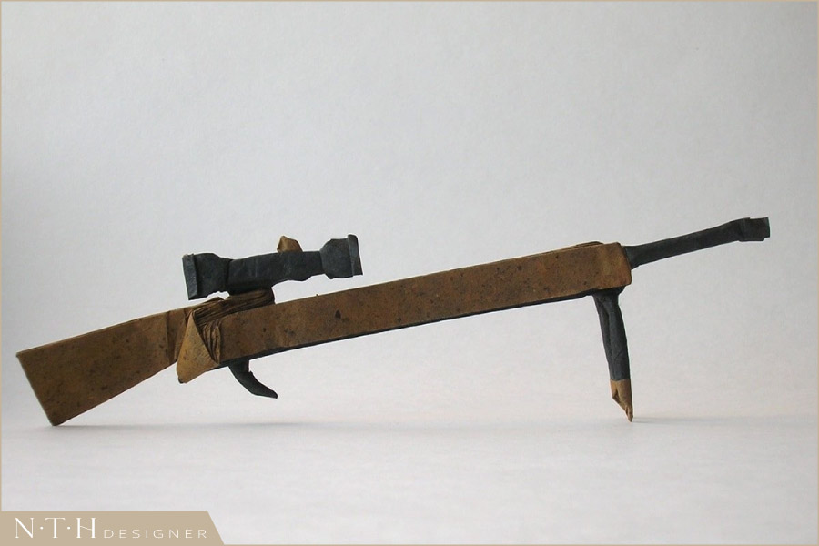 Mẫu gấp giấy Origami vũ khí - Sniper Rifle, Designed and Folded by Jared Needle