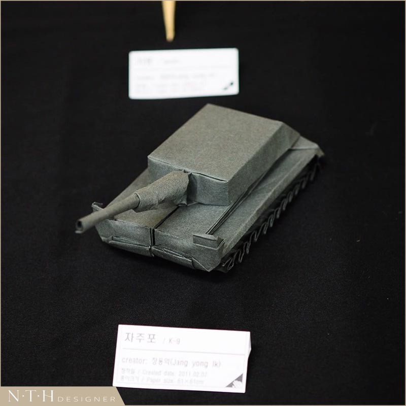 Mẫu gấp giấy Origami vũ khí - Tank, Designed and Folded by Jang Yong Ik