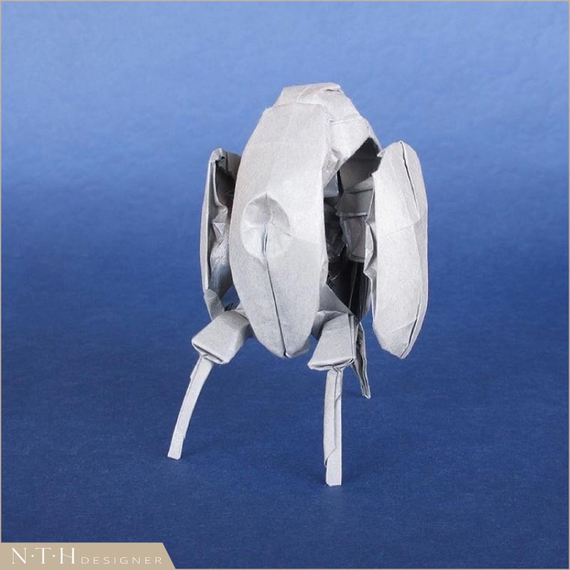 Mẫu giấy xếp Origami vũ khí - Portal Turret, Designed and Folded by Cahoonas