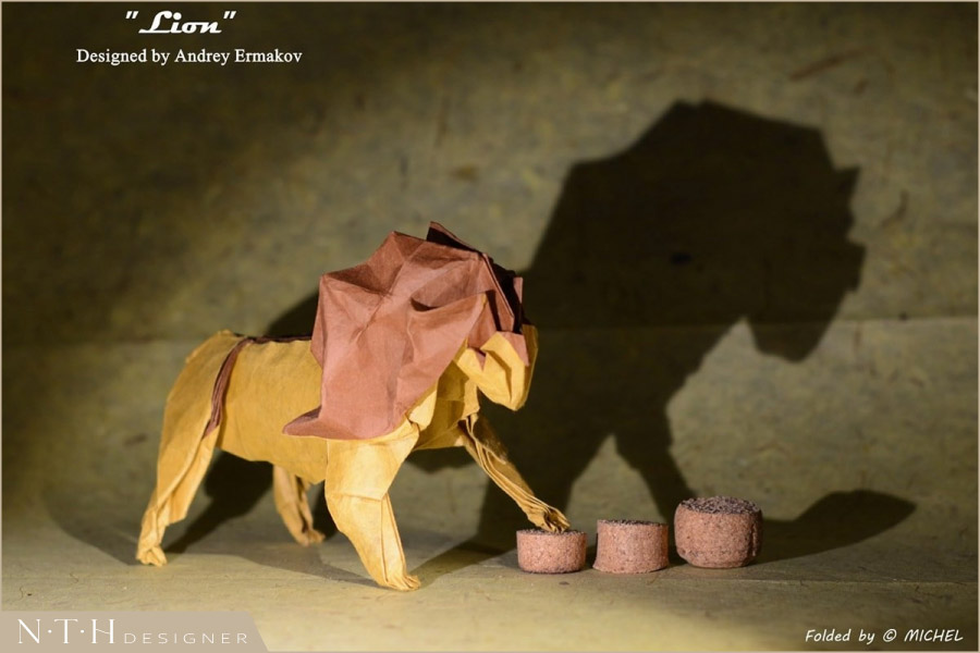 Mẫu thiết kế Origami hình động vật - Lion, Designed by Andrey Ermakov and Folded by Chrisophe Michel