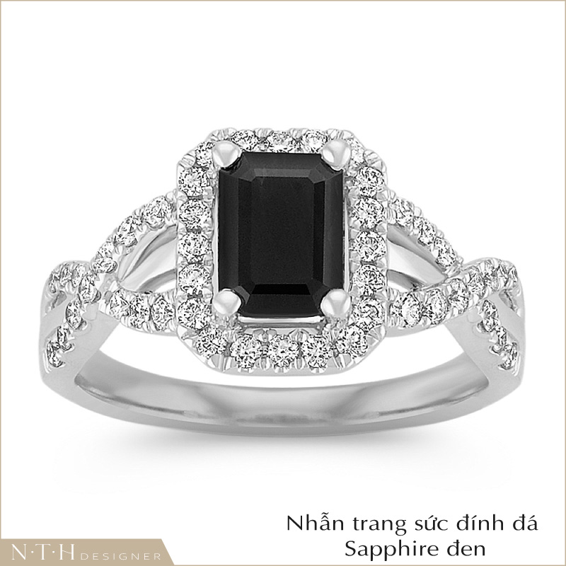 Nhẫn trang sức đính đá Sapphire màu đen