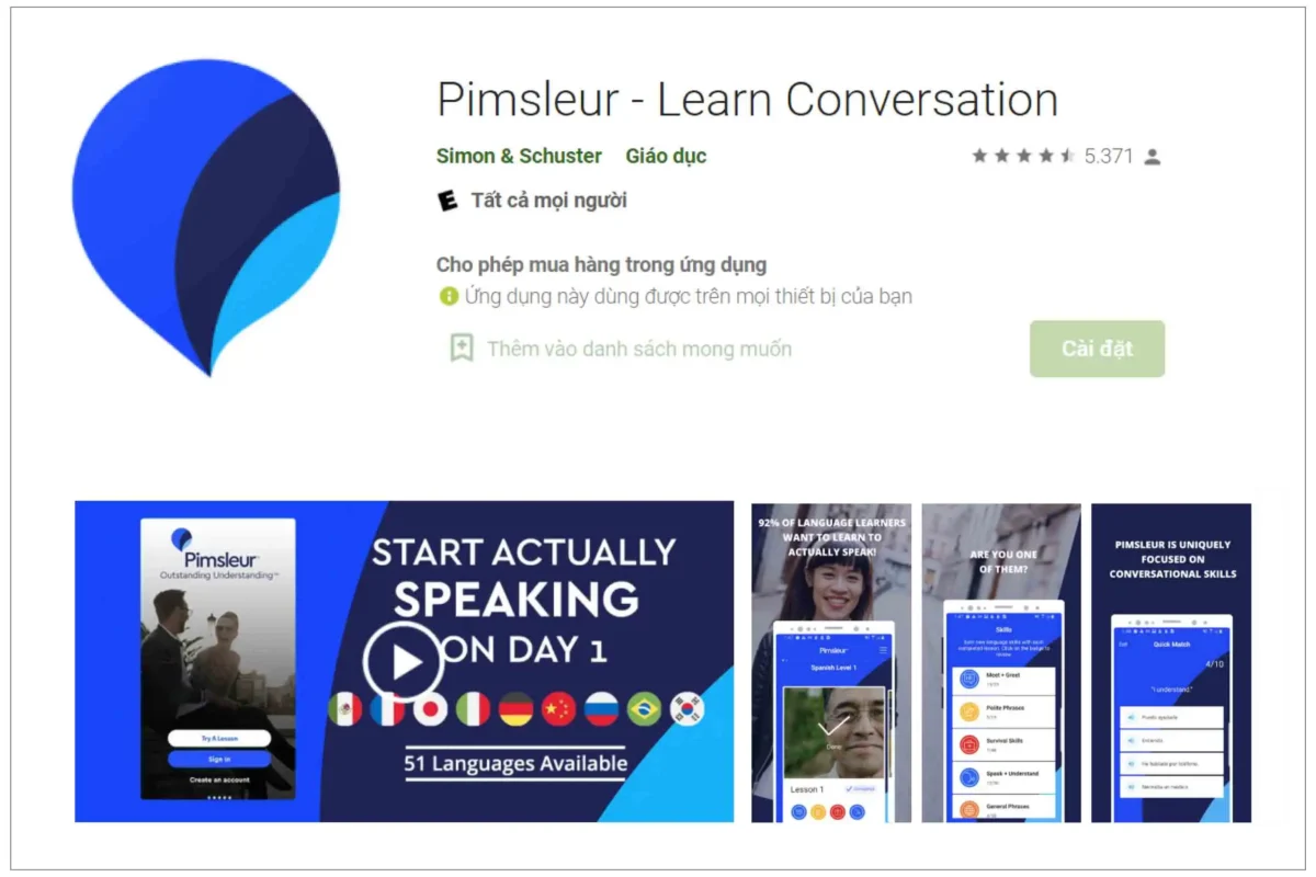 App học tiếng Tây Ban Nha Pimsleur